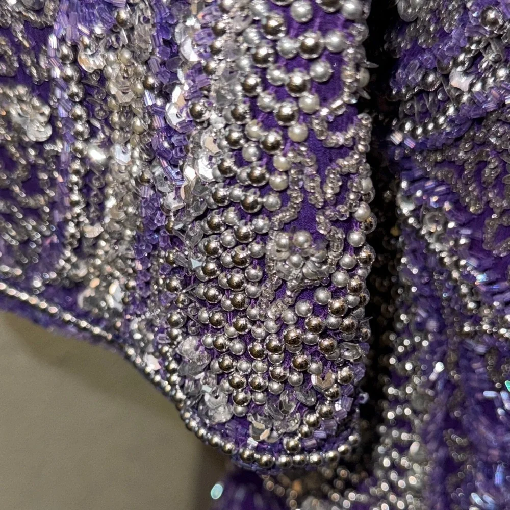 Laurence Kazar Purple Silver Embellished Bustier Gown - Picture 4 of 6